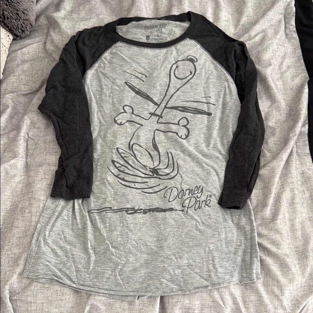 Snoopy Gray and Black Long Sleeve Graphic Tee